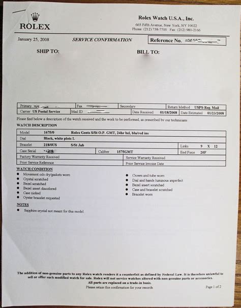 rolex service estimate.